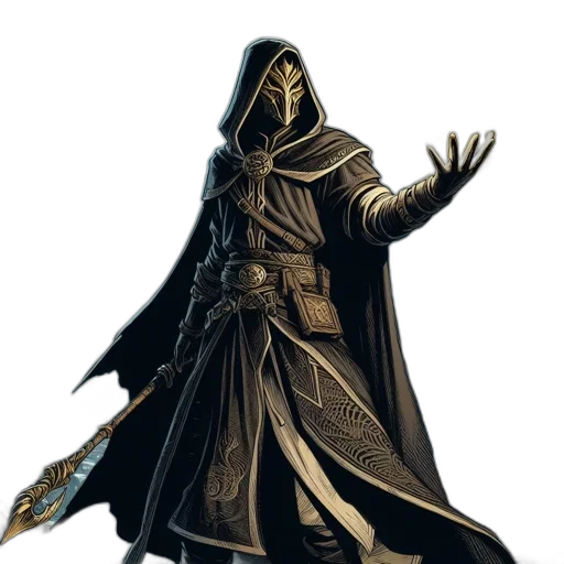 staff, mask, sword, weapon, concept art, fantasy art, comic book art, pixel art transparent PNG cut-out