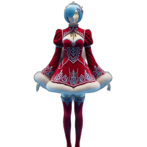 dress, robot, concept art, 3d render, fantasy art, pixel art, red, blue transparent PNG cut-out