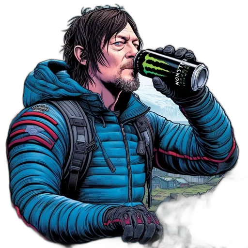 jacket, comic book art, concept art, pixel art, photorealistic, man, drinks, monster transparent PNG cut-out