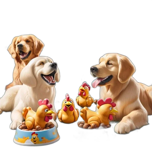food, photorealistic, oil painting, 3d render, concept art, three, golden, retrievers transparent PNG cut-out