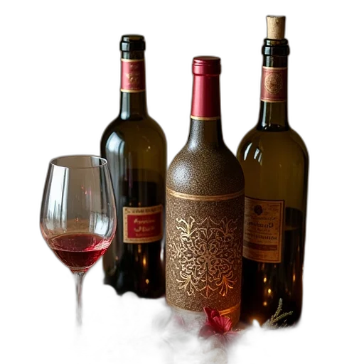bottle, 3d render, photorealistic, wine, decorations transparent PNG cut-out
