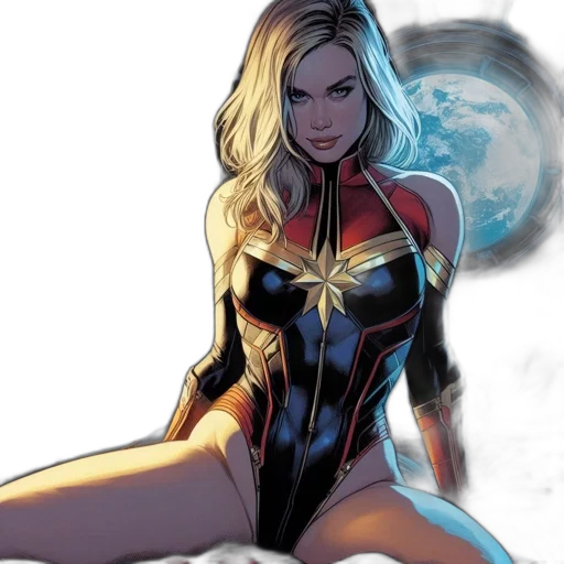 comic book art, concept art, fantasy art, cartoon, captain, marvel, her, iconic transparent PNG cut-out