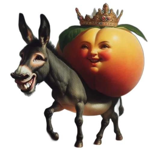 crown, animal, mask, food, concept art, photorealistic, 3d render, donkey transparent PNG cut-out
