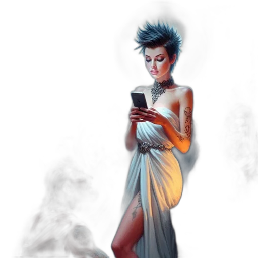 dress, concept art, fantasy art, cyberpunk, comic book art, fire, blue, monochrome transparent PNG cut-out