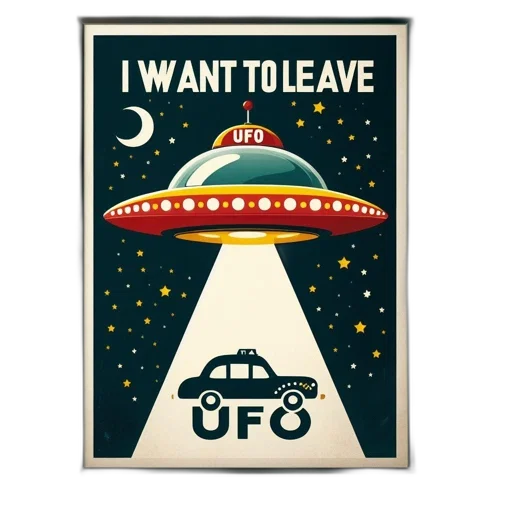 concept art, outer space, night, poster, features, vintage-style, ufo, hovering transparent PNG cut-out