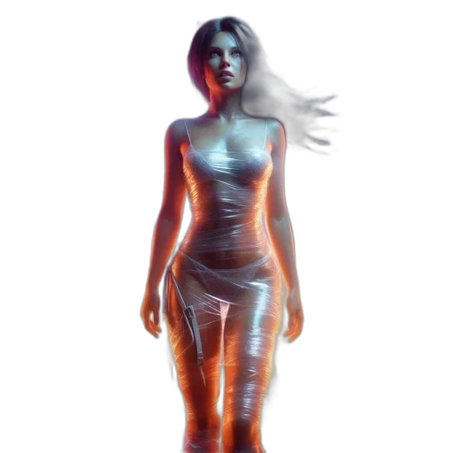 dress, creature, robot, concept art, 3d render, cyberpunk, fantasy art, neon lights transparent PNG cut-out