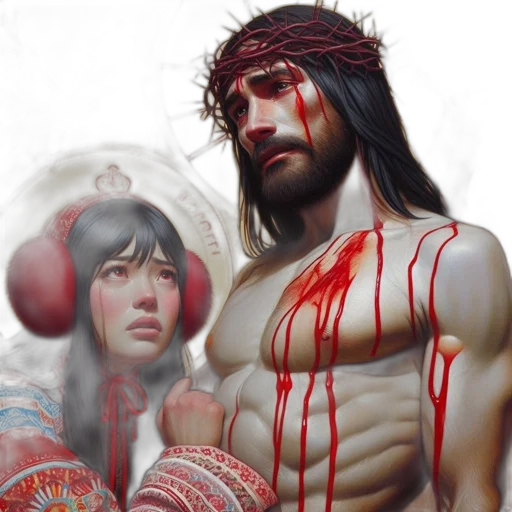 photorealistic, comic book art, fantasy art, concept art, central, figures, depict, crucifixion transparent PNG cut-out