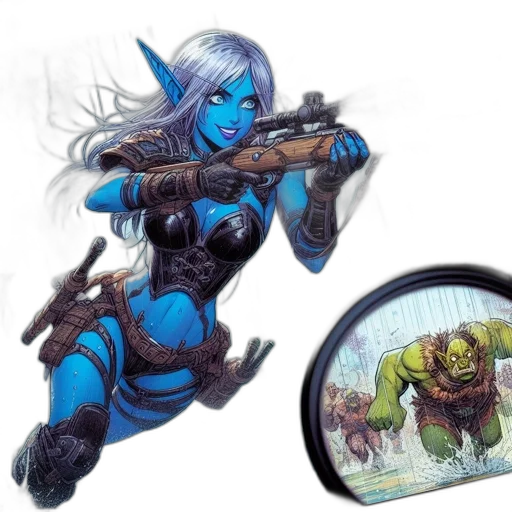 weapon, concept art, comic book art, fantasy art, blue, fantastical, landscape, blue-skinned transparent PNG cut-out