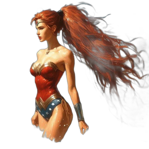 dress, comic book art, concept art, fantasy art, photorealistic, red, woman, hair transparent PNG cut-out