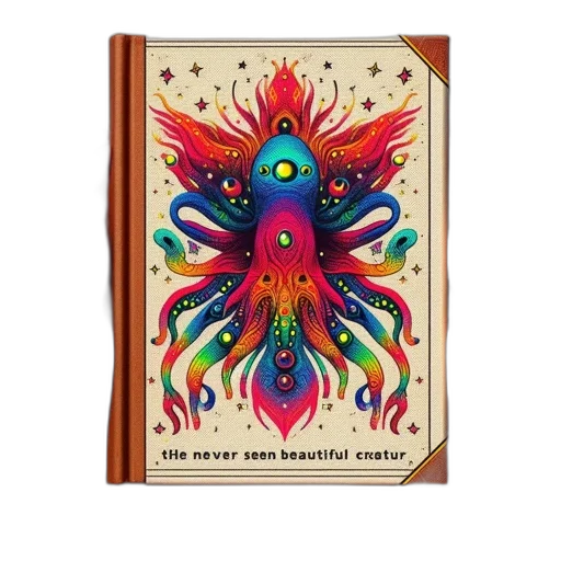 outer space, image, showcases, book, journal, vibrant, multi-eyed, flame-engulfed transparent PNG cut-out