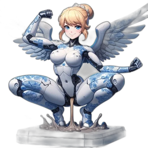 robot, weapon, staff, concept art, pixel art, anime, fantasy art, blue transparent PNG cut-out