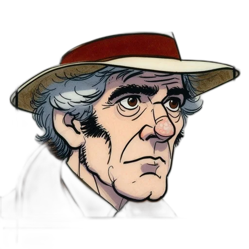 hat, face, staff, comic book art, concept art, cartoon, pixel art, elderly transparent PNG cut-out
