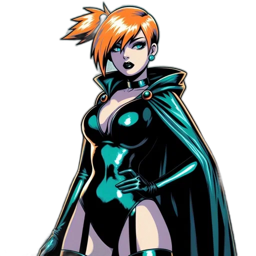 comic book art, concept art, cartoon, cyberpunk, dark, anime-style, woman, fiery transparent PNG cut-out