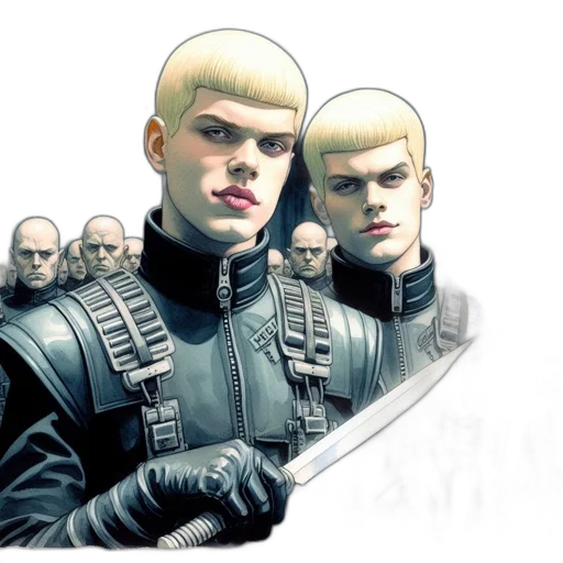 jacket, comic book art, concept art, photorealistic, cartoon, outer space, two, identical transparent PNG cut-out