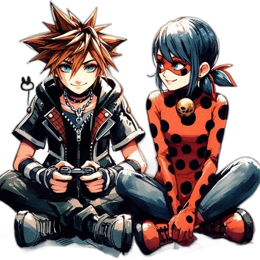 comic book art, concept art, anime, cartoon, red, two, animated, characters transparent PNG cut-out