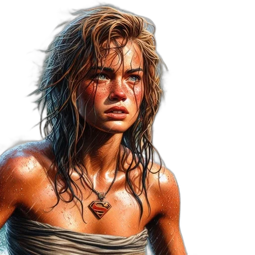 photorealistic, oil painting, concept art, fantasy art, young, woman, wet, hair transparent PNG cut-out