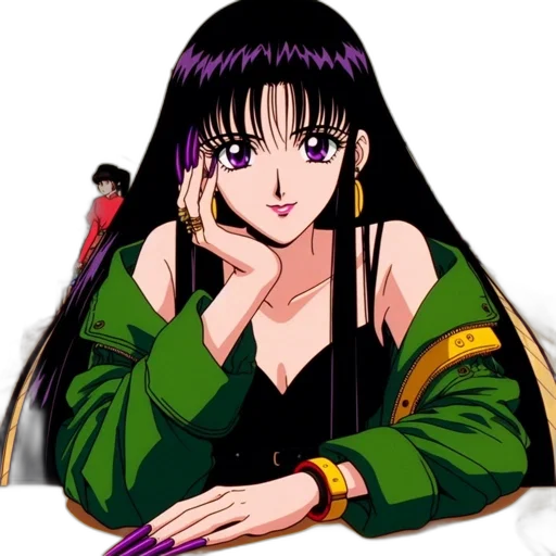 jewelry, anime, vaporwave, pixel art, cyberpunk, female, animated, character transparent PNG cut-out