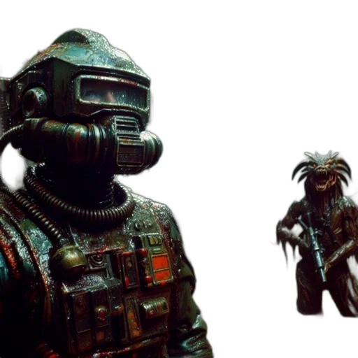 robot, mask, creature, weapon, concept art, 3d render, cyberpunk, fantasy art transparent PNG cut-out