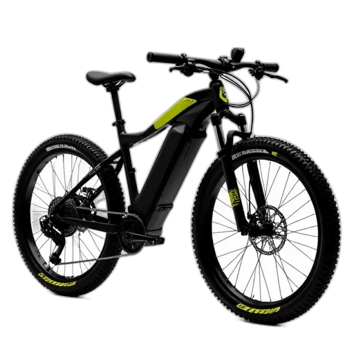 3d render, photorealistic, sleek, modern, electric, mountain, bike, black transparent PNG cut-out