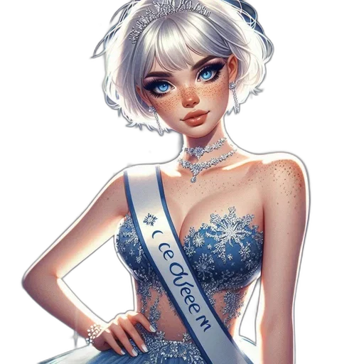 dress, crown, staff, jewelry, fantasy art, concept art, cartoon, comic book art transparent PNG cut-out