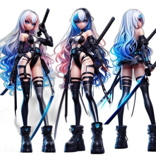 weapon, concept art, cyberpunk, 3d render, anime, blue, monochrome, dark transparent PNG cut-out