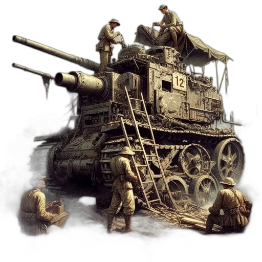 weapon, car, concept art, photorealistic, watercolor, fantasy art, fire, war-affected transparent PNG cut-out