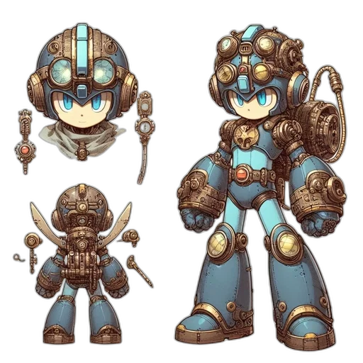 robot, concept art, 3d render, fantasy art, pixel art, blue, illustration, portrays transparent PNG cut-out