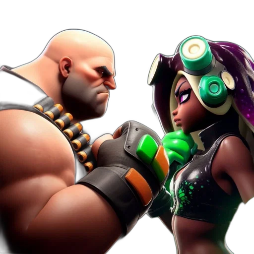 concept art, comic book art, cyberpunk, 3d render, two, animated, characters, muscular transparent PNG cut-out