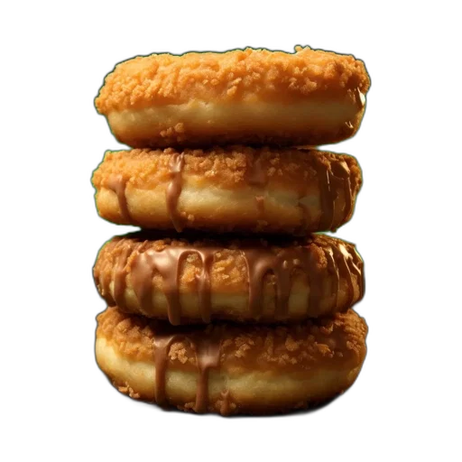 food, crown, weapon, animal, photorealistic, 3d render, four, doughnuts transparent PNG cut-out