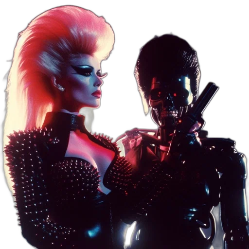 robot, cyberpunk, concept art, vaporwave, comic book art, neon lights, outer space, two transparent PNG cut-out