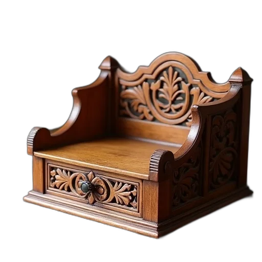 furniture, crown, jewelry, face, 3d render, photorealistic, wooden, antique transparent PNG cut-out