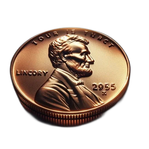 3d render, close-up, 2005, lincoln, penny, highlighted, against, dark transparent PNG cut-out