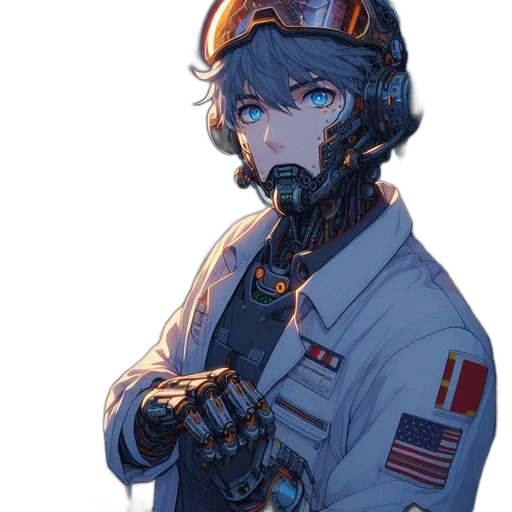 robot, staff, weapon, face, anime, cyberpunk, concept art, pixel art transparent PNG cut-out