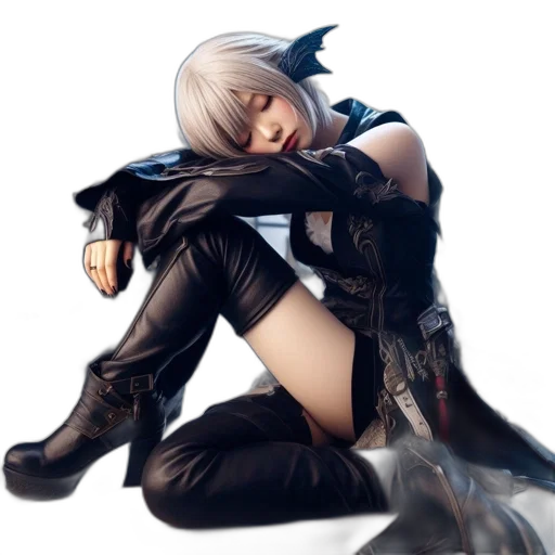 weapon, jacket, dress, concept art, cyberpunk, fantasy art, 3d render, dark transparent PNG cut-out