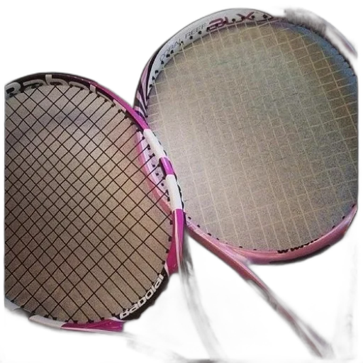 3d render, two, pink, tennis, rackets, sit, ground transparent PNG cut-out