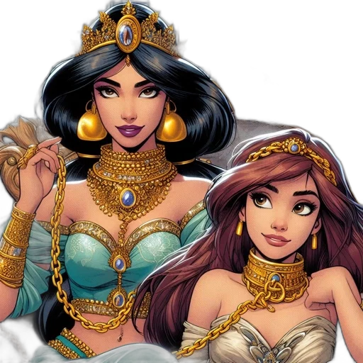 jewelry, crown, fantasy art, comic book art, concept art, cartoon, two, female transparent PNG cut-out