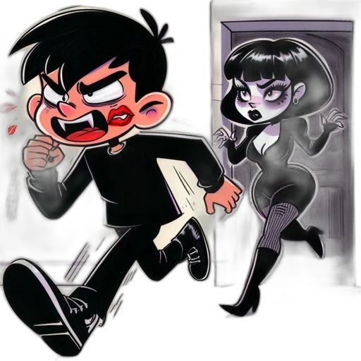 concept art, cartoon, comic book art, anime, dark, monochrome, two, animated transparent PNG cut-out