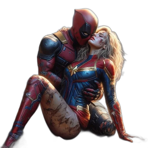 comic book art, concept art, two, superheroes, one, resembling, deadpool, red transparent PNG cut-out