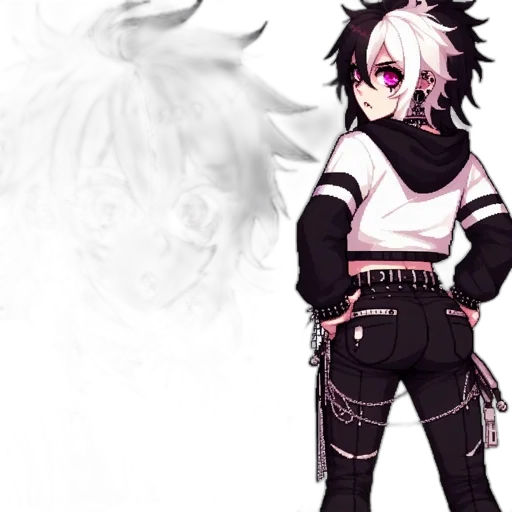 mask, staff, jacket, creature, concept art, pixel art, anime, fantasy art transparent PNG cut-out