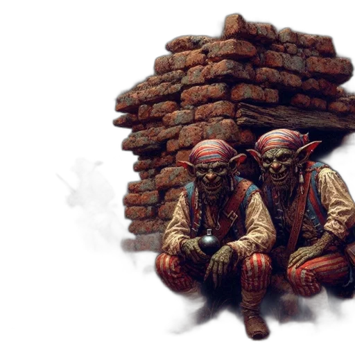 concept art, fantasy art, photorealistic, comic book art, fog, two, goblin-like, creatures transparent PNG cut-out