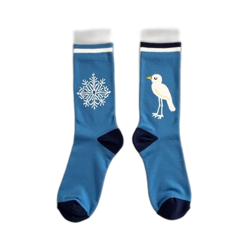 blue, pair, socks, snowflake, design, left, sock, bird transparent PNG cut-out