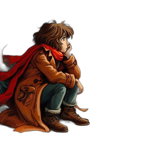 jacket, concept art, comic book art, fantasy art, watercolor, red, young, girl transparent PNG cut-out