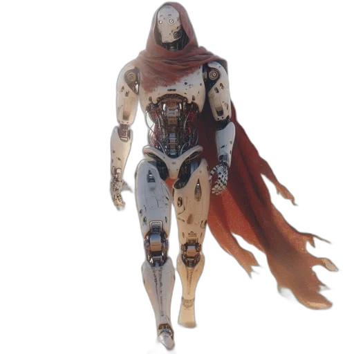 robot, creature, concept art, 3d render, fantasy art, earth tones, cloaked, walks transparent PNG cut-out