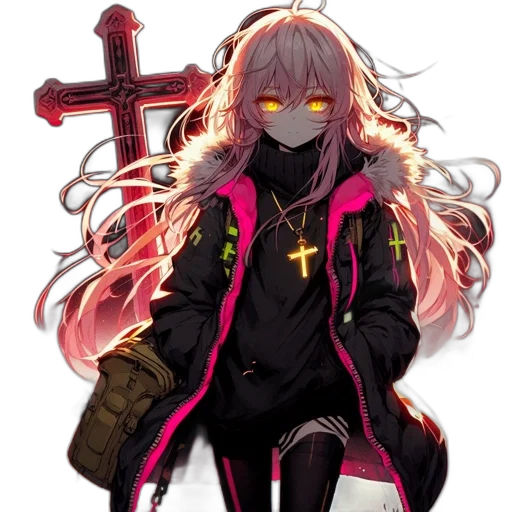 jacket, staff, weapon, sword, pixel art, anime, cyberpunk, concept art transparent PNG cut-out