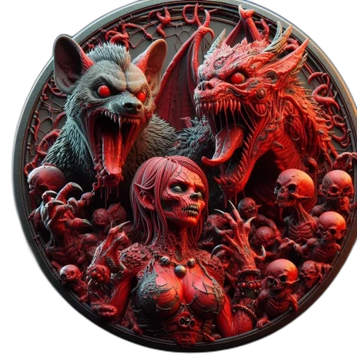 dragon, jewelry, fantasy art, concept art, 3d render, comic book art, red, fierce-eyed transparent PNG cut-out