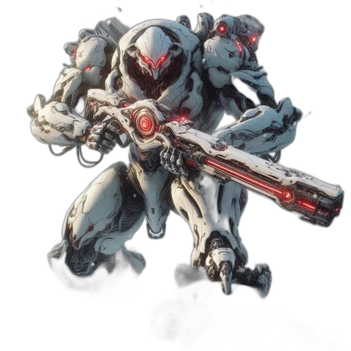 robot, weapon, concept art, watercolor, comic book art, pixel art, red, imposing transparent PNG cut-out