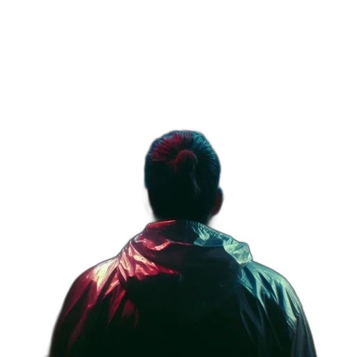 jacket, face, staff, crown, cyberpunk, concept art, vaporwave, 3d render transparent PNG cut-out