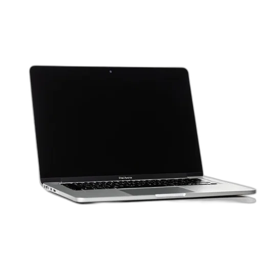 staff, sleek, silver, laptop, black, screen, open, white transparent PNG cut-out