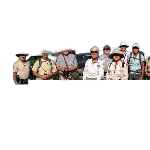 staff, hat, jacket, umbrella, group, hikers, stand, around transparent PNG cut-out