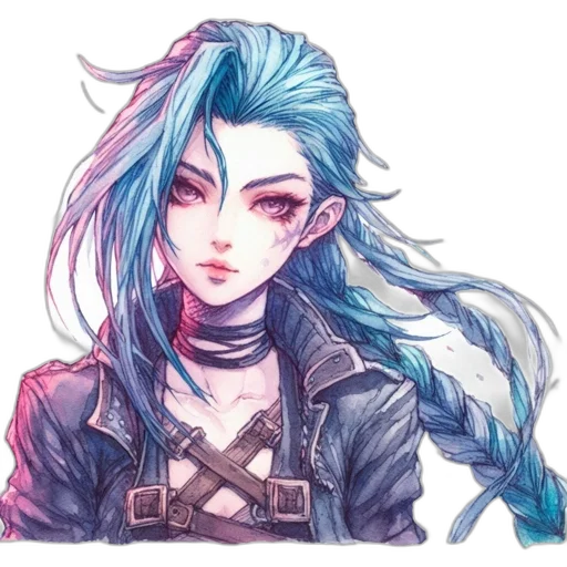 jacket, dragon, hair, staff, watercolor, fantasy art, anime, cyberpunk transparent PNG cut-out